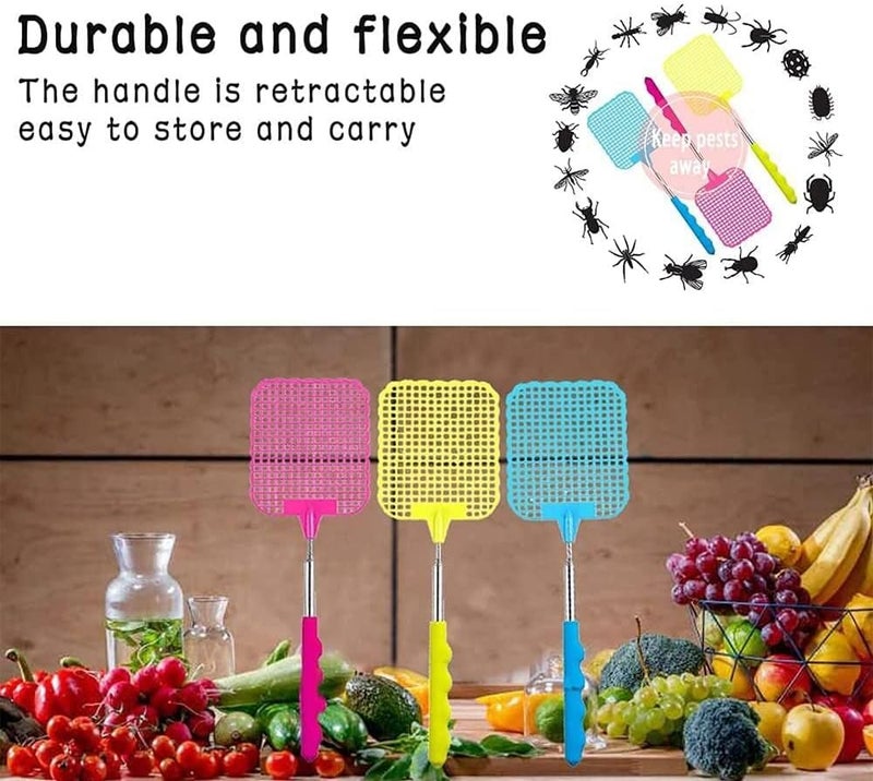 كلاراكو مضرب ذباب قابل للتمديد من PULABO مصنوع من البلاستيك القابل لإعادة الاستخدام، مضرب ذباب قوي ومتليسكوبي مع قضيب من الفولاذ المقاوم للصدأ، مناسب للاستخدام في الهواء الطلق والفصول الدراسية والمكاتب وأكشاك الفاكهة والمطاعم. - Image 4