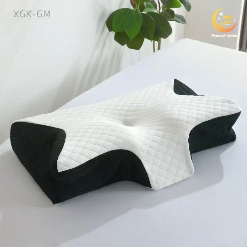 Orthopedic Pillow 42x62cm Black Butterfly Shape Hypoallergenic Tencel Cover - Medium Firm Memory Foam Cervical Pillow for Side Back Stomach Sleepers Home Travel Office Use - Image 1