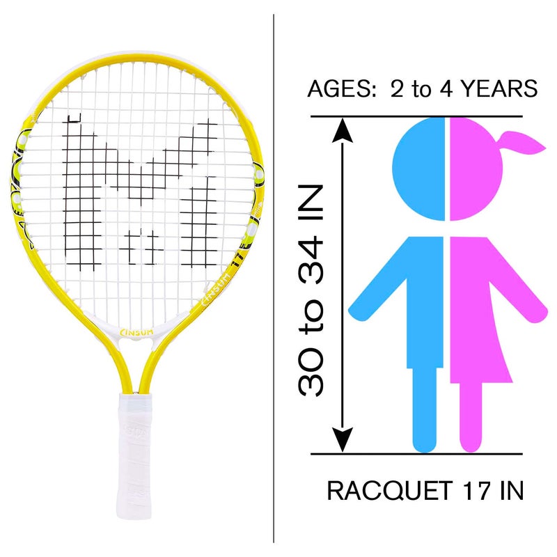 insum 17'' Junior Tennis Racket for Aged 2-3 Y with Strap Bag Kids Tennis Racquet (17inch-Yellow) - Image 4