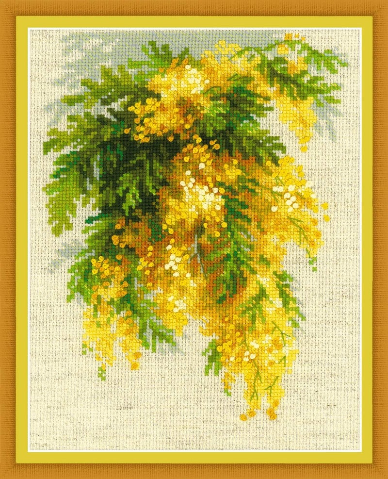 RIOLIS Mimosa 1615 Floral Cross Stitch Kits 7 x 9 Cross Stitch Kits for Beginners Advanced Crossstitching Kit Adult Embroidery Counted Stitching Kit