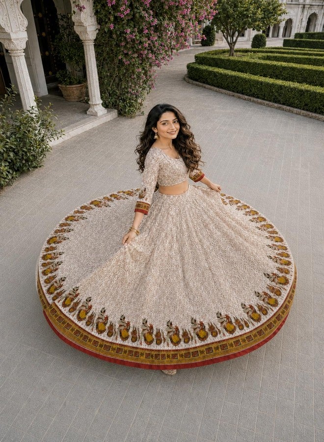 طقم ليهينغا تشولي مطبوع بنمط داديان للنساء مع دوباتا (أحمر) - Image 3
