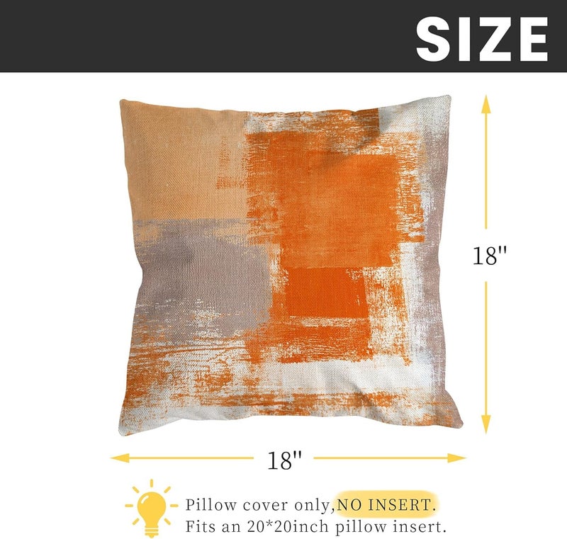 GS 2 Pack Orange Throw Pillow Covers 18 x 18 inch Modern Abstract Artwork Burnt Orange Grey Decorative Throw Pillows Home Decor Cushion Cases for Couch Bed Living Room Bedroom - Image 3