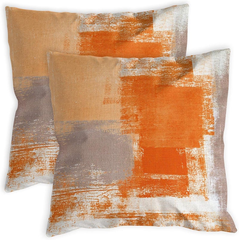 GS 2 Pack Orange Throw Pillow Covers 18 x 18 inch Modern Abstract Artwork Burnt Orange Grey Decorative Throw Pillows Home Decor Cushion Cases for Couch Bed Living Room Bedroom - Image 1