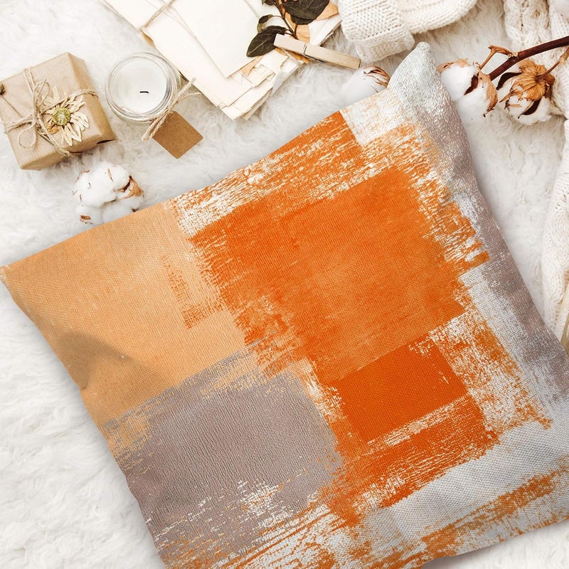 GS 2 Pack Orange Throw Pillow Covers 18 x 18 inch Modern Abstract Artwork Burnt Orange Grey Decorative Throw Pillows Home Decor Cushion Cases for Couch Bed Living Room Bedroom - Image 2