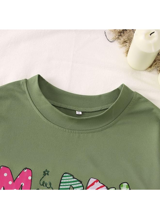 إيروريكس تي شيرت عيد ميلاد سعيد للسيدات، قميص جرافيكي لشجرة عيد الميلاد، بلوزة برقبة دائرية وأكمام طويلة، بلوفرات لعطلة عيد الميلاد المجيد - Image 4