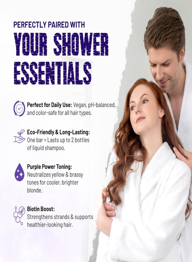 هيربيش شامبو هيربيش الأرجواني الصلب للشعر الأشقر مع البيوتين - قالب صلب لمعادلة درجات اللون النحاسي، وتقوية الشعر وإضافة اللمعان، وتغطية الشيب، والشعر المصبوغ والمُلوّن. نباتي وخالٍ من الكبريتات. 3.53 أونصة - Image 3