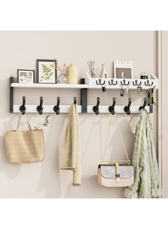 Evermagin 35" Coat Rack Wall Mount with Shelf, 4 in 1 Coat and Key Hanger with 13 Metal Hooks, Entryway Wall Mounted Shelf with Mail Holder for Living Room, Bedroom, White - Image 1