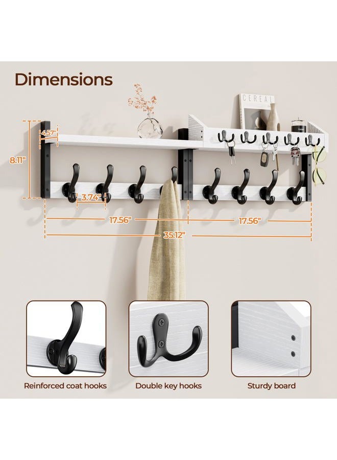 Evermagin 35" Coat Rack Wall Mount with Shelf, 4 in 1 Coat and Key Hanger with 13 Metal Hooks, Entryway Wall Mounted Shelf with Mail Holder for Living Room, Bedroom, White - Image 2