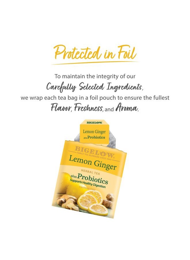 Bigelow Tea Lemon Ginger plus Probiotics Herbal Tea, Caffeine Free Tea, 18 Total Tea Bags (Pack of 1) - Image 3