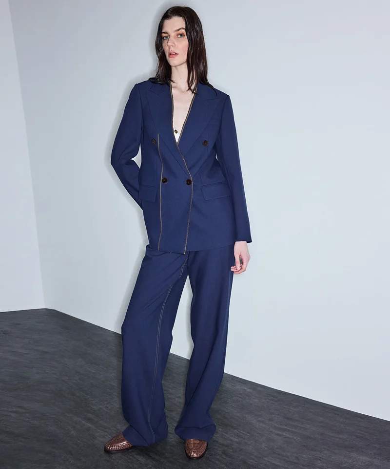 Ipekyol  Contrast Stitch Double-Breasted Blazer for Women | Best Price UAE