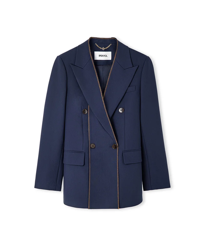 Ipekyol  Contrast Stitch Double-Breasted Blazer for Women | Best Price UAE