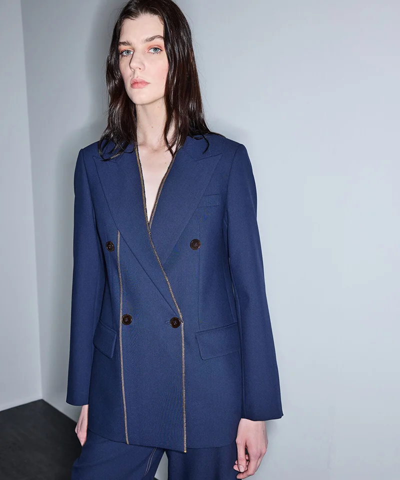 Ipekyol  Contrast Stitch Double-Breasted Blazer for Women | Best Price UAE