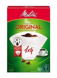 Melitta Original 1 x 4 Coffee Filters - Pack of 40 Filters, White  - Image 1
