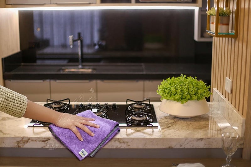 SOFTSPUN 900 GSM Microfiber Double Layered Cloth 40x40cms 2 Pc Towel Set GreyPurple Highly Absorbent Lint and Streak Free MultiPurpose Wash Cloth for Kitchen Window Stainless Steel Silverware - Image 5