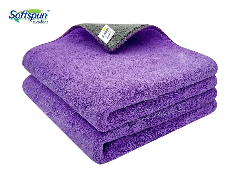 SOFTSPUN 900 GSM Microfiber Double Layered Cloth 40x40cms 2 Pc Towel Set GreyPurple Highly Absorbent Lint and Streak Free MultiPurpose Wash Cloth for Kitchen Window Stainless Steel Silverware - Image 2