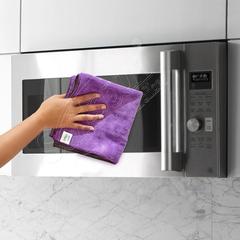 SOFTSPUN 900 GSM Microfiber Double Layered Cloth 40x40cms 2 Pc Towel Set GreyPurple Highly Absorbent Lint and Streak Free MultiPurpose Wash Cloth for Kitchen Window Stainless Steel Silverware - Image 4