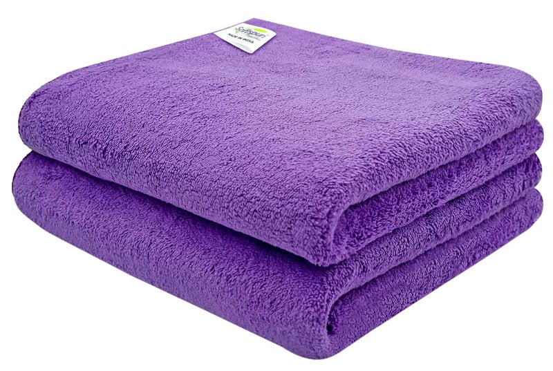 SOFTSPUN 900 GSM Microfiber Double Layered Cloth 40x40cms 2 Pc Towel Set GreyPurple Highly Absorbent Lint and Streak Free MultiPurpose Wash Cloth for Kitchen Window Stainless Steel Silverware - Image 1