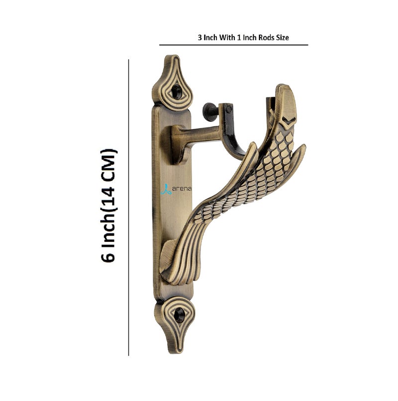 Arena Brass Alloy Zinc Curtain Brackets | Antique Brass End Cap | For 1 Inch Rods | Curtain Finials | Window Rod Holder | Set of 2 - Image 2