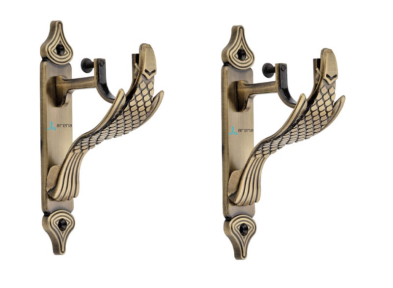 Arena Brass Alloy Zinc Curtain Brackets | Antique Brass End Cap | For 1 Inch Rods | Curtain Finials | Window Rod Holder | Set of 2 - Image 1