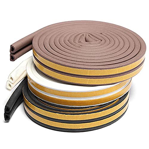 Bilvina 6 Meter 2 x 3 M 6 Meter D Shaped SelfAdhesive EPDM Doors and Windows Foam Seal Strip Soundproofing Collision Avoidance Rubber Weatherstrip Brown Black White Set of 3 Pc