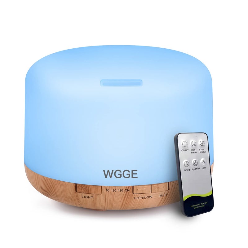 WGGE WGGE Essential Oil Diffuser 500ml Premium Ultrasonic Vaporizer Aromatherapy Diffuser with 7 Color Changing Timer and Waterless AutoOff with Remote Control 