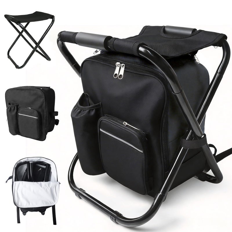 SDLDEER Folding Camping Chair Stool Backpack with Cooler Insulated Picnic Bag, Portable Hunting Fishing Multifunction Chair for Outdoors Hiking Hunting Travel (Black) - Image 1