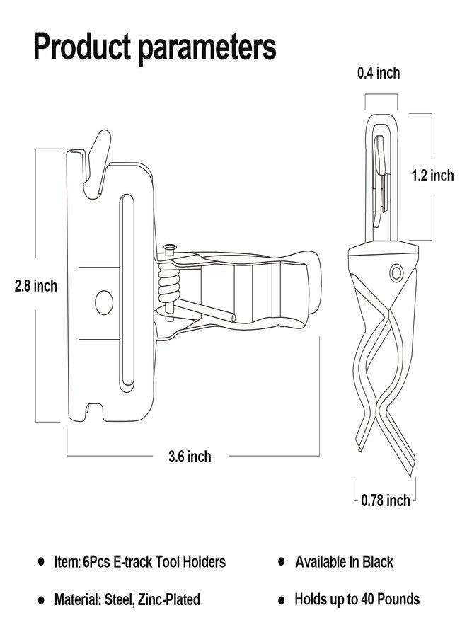 Onesnt 6 Pack E-Track Tool Holders |E Track Accessories for Enclosed Trailer to Keep Rakes,Shovels, Broom|e Track Tool Holder Hanger for Trailer Accessories| Tool Stabilizer for Etrack Accessories - Image 2