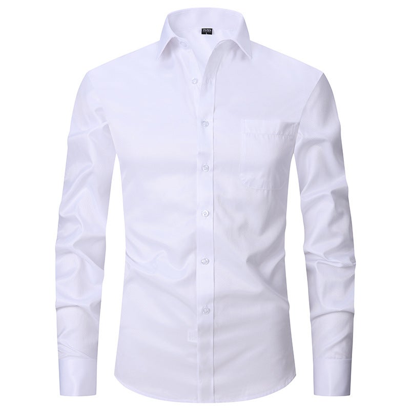 2025 New Amazon Mens Suit Shirt Business Shirt French Cufflinks Long Sleeve Shirt Mens Summer High-end Sense French 06-White Twill