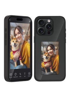 Smart NFC Ink Phone Case Compatible for iPhone 15 Pro Max, Customizable E-Ink Screen DIY Images Long-Lasting Display Fast Transmission (Black)