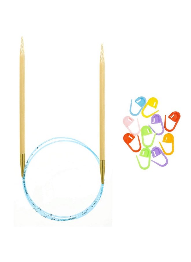 آدي Natura Bamboo 40 بوصة (100 سم) US 06 (4.0 مم) إبرة حياكة دائرية خفيفة الوزن ذات ملمس دافئ وأطراف قياسية ناعمة تنضم إلى حزمة الحبل الأزرق المرن مع 10 علامات غرز من Artsiga Crafts  - Image 1