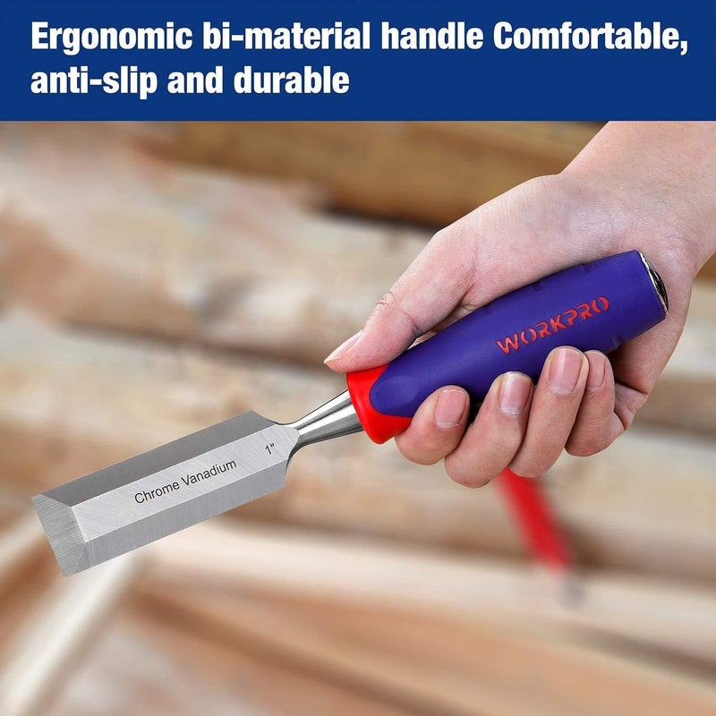 WORKPRO W043007 Wood Chisel, 1 In. Wide Blade, Chrome-Vanadium Steel Construction (Single Pack) - Image 3