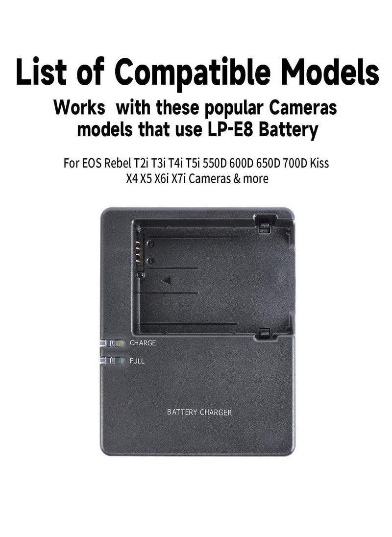 CGSYJ - LC-E8 LC-E8C Battery charger 600d 550D 650D 700DCompatible with Canon EOS Rebel: EOS T2i T3i T4i T5i X4 X5 X6i X7i DSLR Camera, black,with Power Supply Cord - Image 1