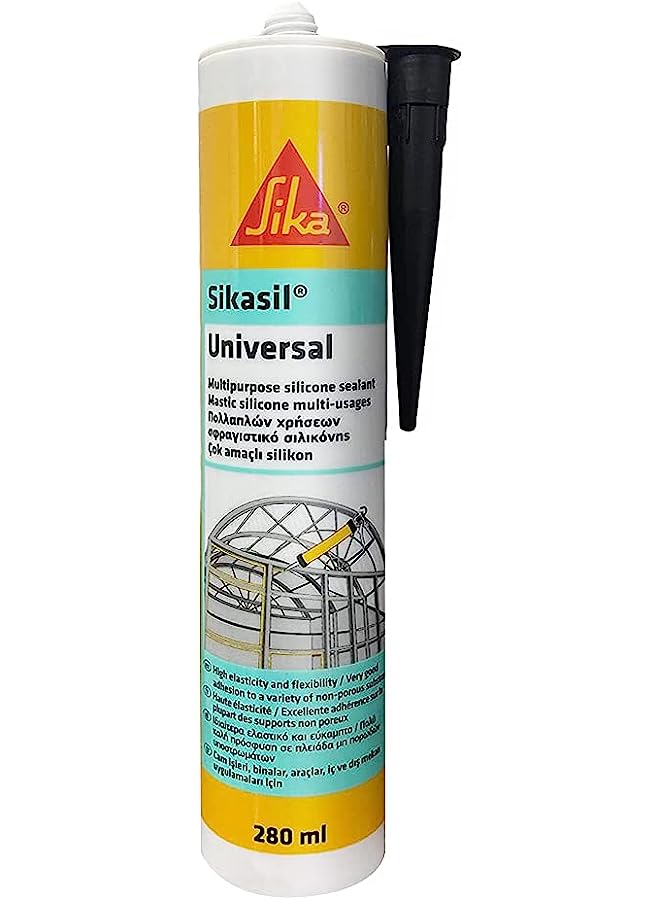 SIKA مانع تسرب سيليكون أسيتوكسي أسود عالمي للتزجيج والعزل الجوي، للاستخدام الداخلي والخارجي، 280 مل - Image 1