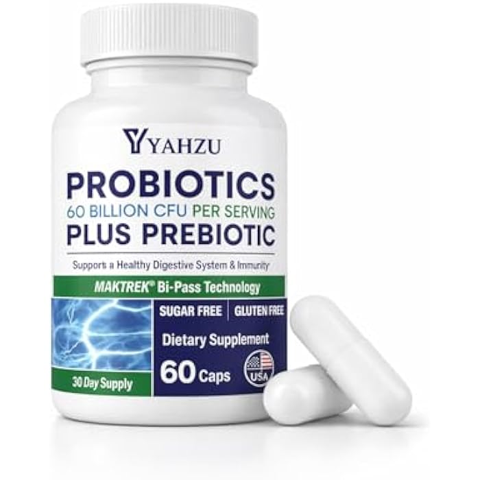 60 Billion CFU Probiotics with Prebiotic Fiber – Synbiotic Digestive & Immune Support for Men & Women, 4 Clinically Researched Strains, 60 Vegan Capsules - Image 1