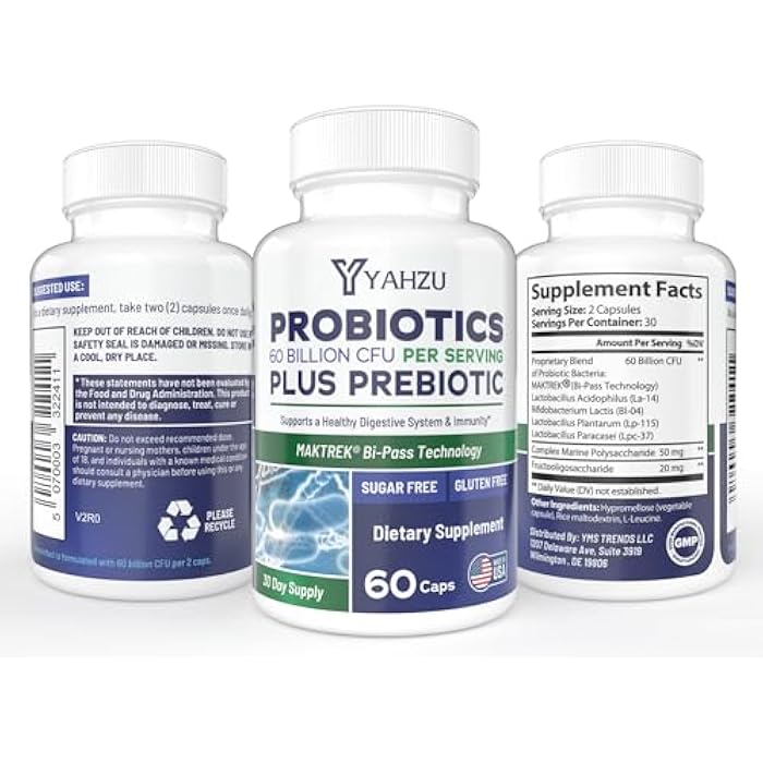 60 Billion CFU Probiotics with Prebiotic Fiber – Synbiotic Digestive & Immune Support for Men & Women, 4 Clinically Researched Strains, 60 Vegan Capsules - Image 2