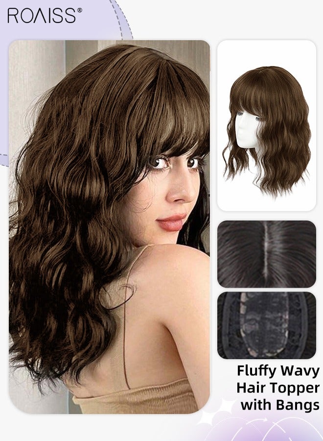 رويس شعر مستعار مموج رقيق مع غرة للنساء، باروكة شعر مستعار للنساء ذوات الشعر الخفيف، تغطية تساقط الشعر، شعر رمادي، بني فاتح، 45 سم (18 بوصة) - Image 1