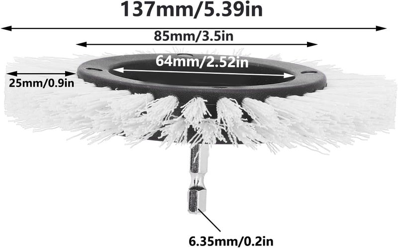 3.5 Inch Electric Drill Brush Head, Durable Polypropylene Drill Brush Attachment, Carpet Upholstery Cleaner with 6.35mm Connector, Ideal for Home Cleaning & Tight Spaces (White) - Image 5