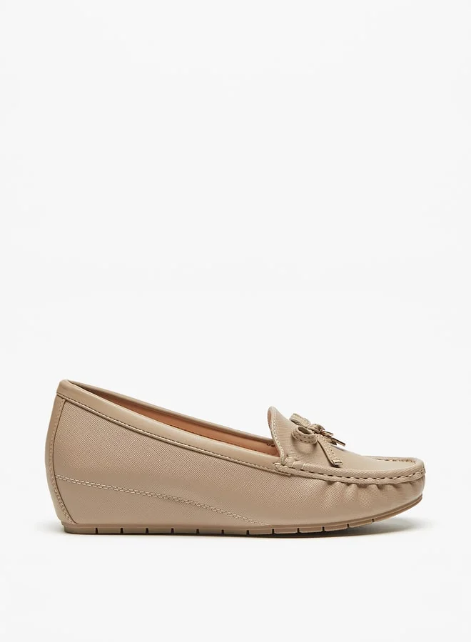 فلورا بيلا من شو إكسبرس Textured Slip-On Loafers with Wedge Heels and Bow Accent