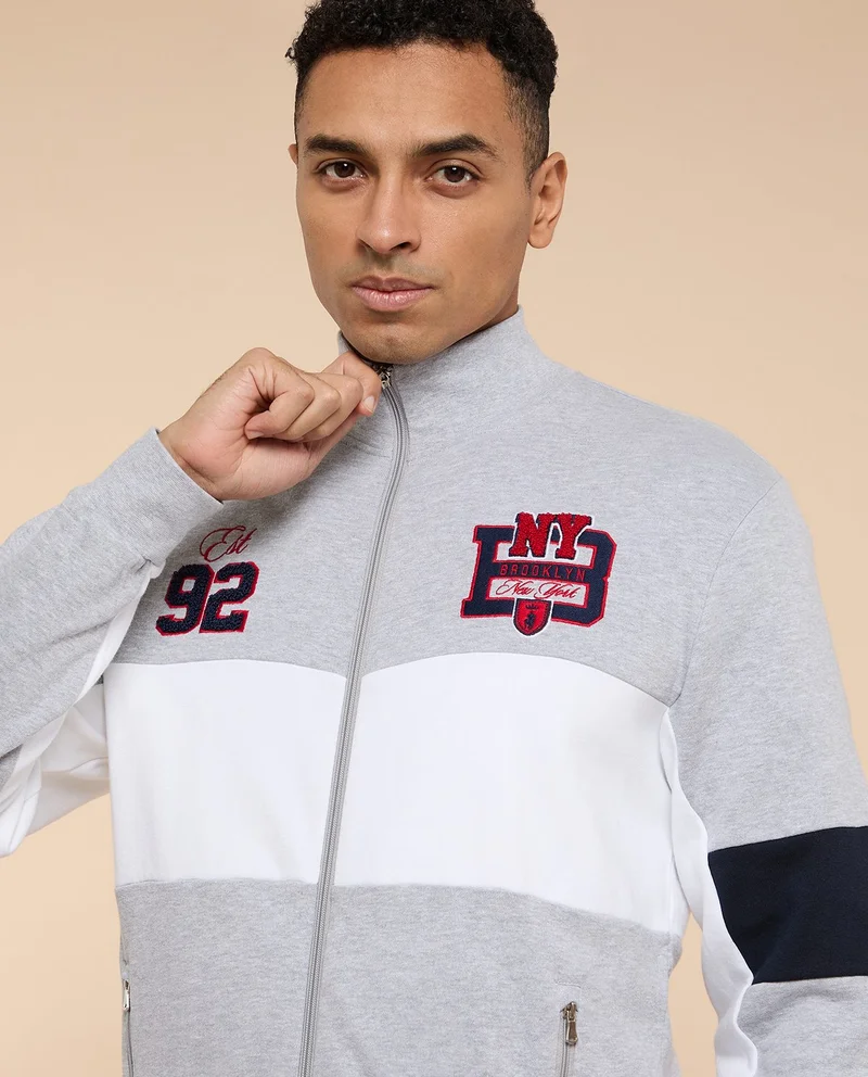 R&b Color Block Jacket with Zipper Closure