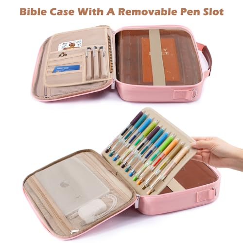 Aplufine Bible Cover for Men-Bible Case for Women-Medium Bible Bags and Totes-Large Bible Carrying Case-Bible Carrier with Shoulder Strap,Detachable Pen Loops for Bible Accessories,Gift Men Women - Image 2