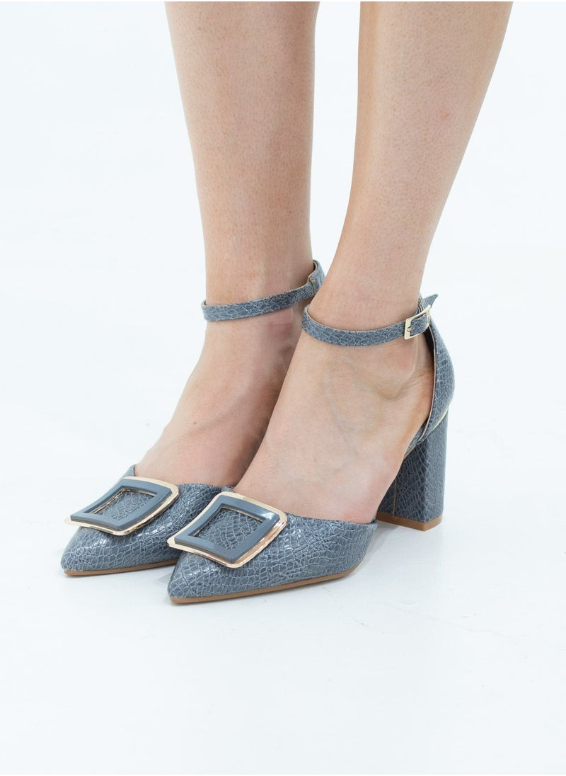 LAMARAPARIS - Chakrika snake skin open waist pointy with sqr trim on 8cm heel blue - Image 1