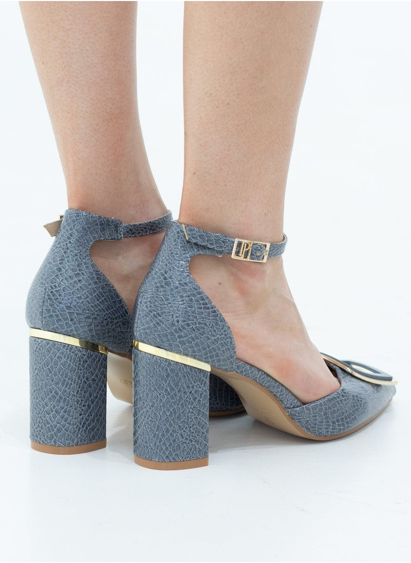 LAMARAPARIS - Chakrika snake skin open waist pointy with sqr trim on 8cm heel blue - Image 1