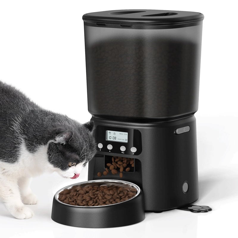 Petrice Automatic Cat Feeder, 4L/16Cups Cat Food Dispenser with Stainless Steel Bowl Programmable 30 Portions 6 Meals per Day, Timed Pet Feeder for Kitty Small Dogs with 10S Voice Record, Black - Image 1