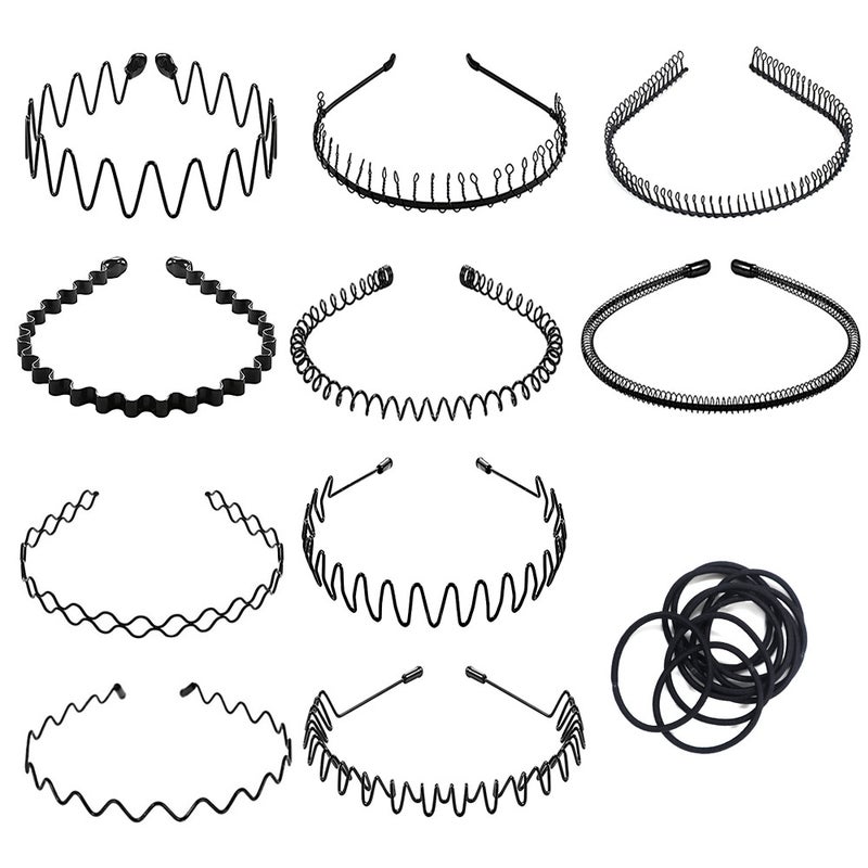 Unisex Iron Wave Hairband Sporty Invisible Korean Style 10-piece set plus 10 ropes 10-piece set plus 10 ropes