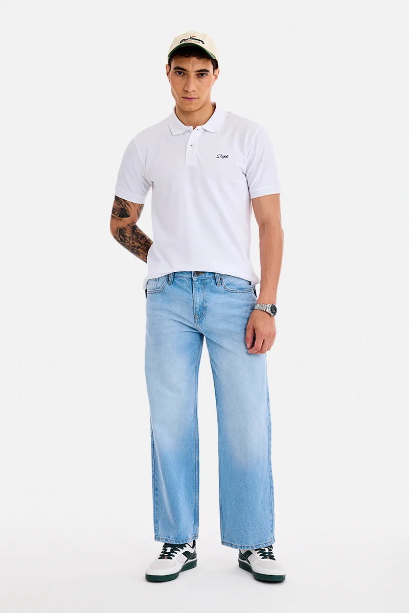 SNITCH White Solid Half Sleeve Regular Fit T-Shirt