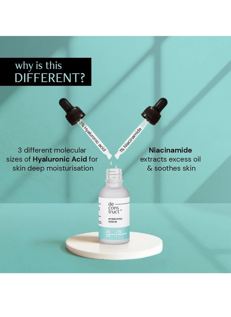 Deconstruct Hydrating Serum - 2% Hyaluronic Acid + 1% Niacinamide | Provides Intense Hydration | Face Serum For Oil-Free Moisturisation, Plump & Soft Skin | Beginner Friendly | 30ml  - Image 2