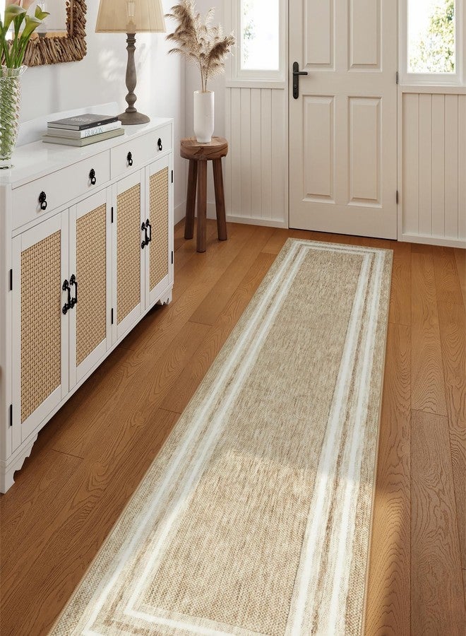 أوجيا سجادة ممرات عصرية قابلة للغسل من أوجيا، مقاس 2 × 8 قدم، مطبوعة، مانعة للانزلاق، لون بيج، سجادة حمام طويلة ناعمة ذات وبر منخفض، مناسبة للمداخل وغرف النوم وغرف الغسيل. - Image 2