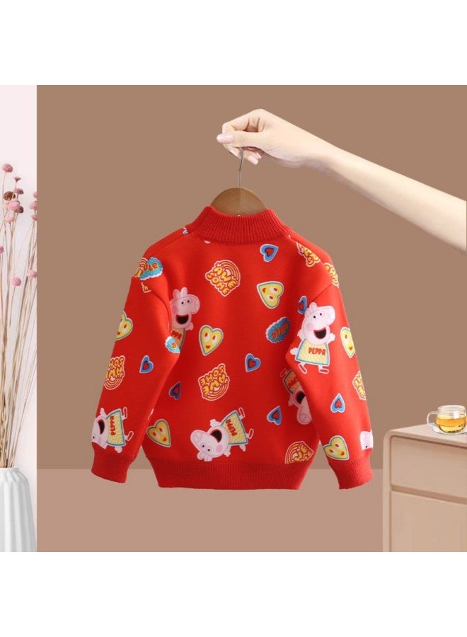 Peppa Pig Kids' Fleece-lined Pullover Sweater Autumn/winter New Cartoon Print Comfortable Versatile Warm Knitted Sweatshirt For Girls - Image 4