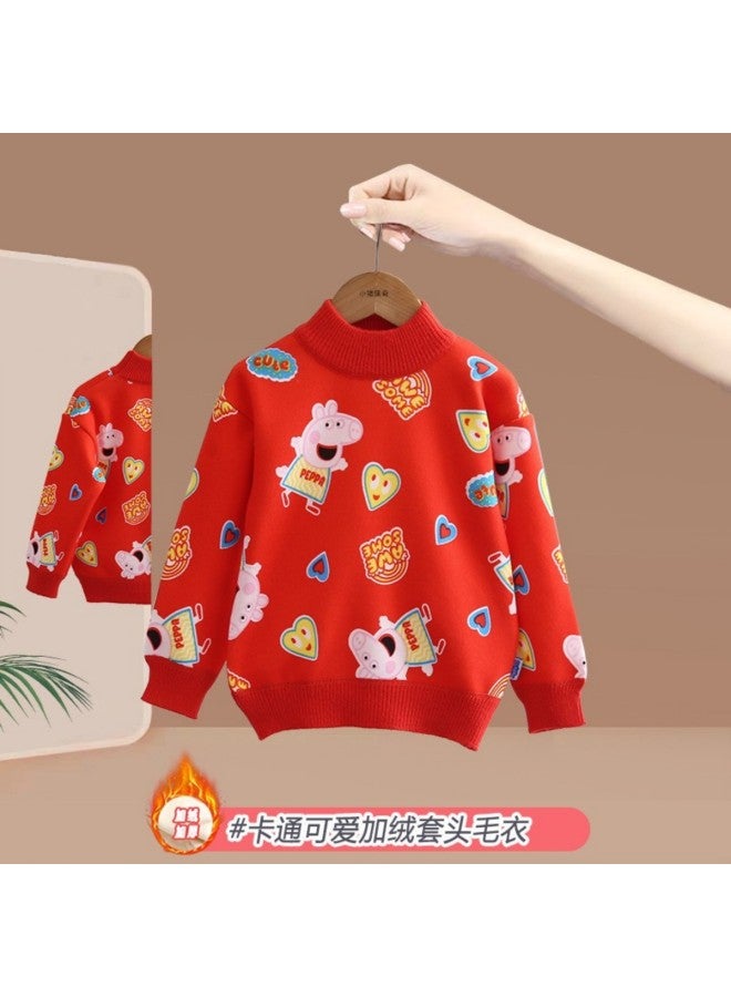 Peppa Pig Kids' Fleece-lined Pullover Sweater Autumn/winter New Cartoon Print Comfortable Versatile Warm Knitted Sweatshirt For Girls - Image 2