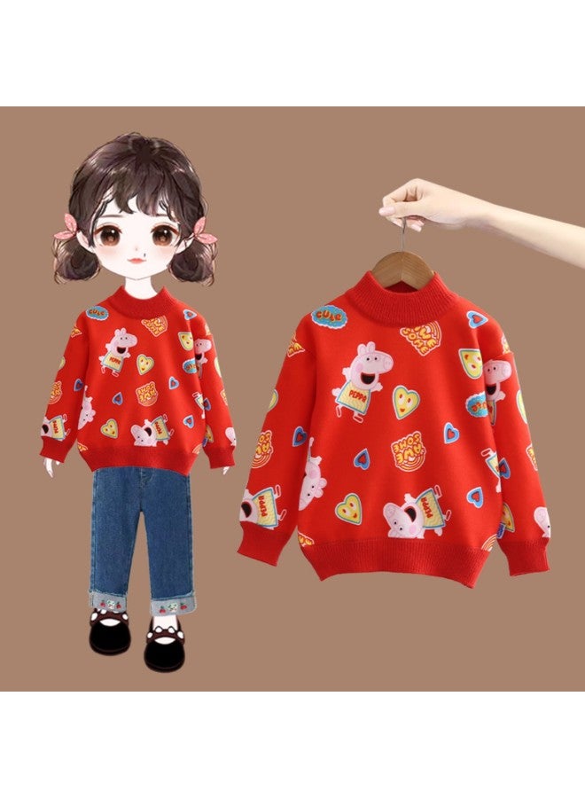 Peppa Pig Kids' Fleece-lined Pullover Sweater Autumn/winter New Cartoon Print Comfortable Versatile Warm Knitted Sweatshirt For Girls - Image 3